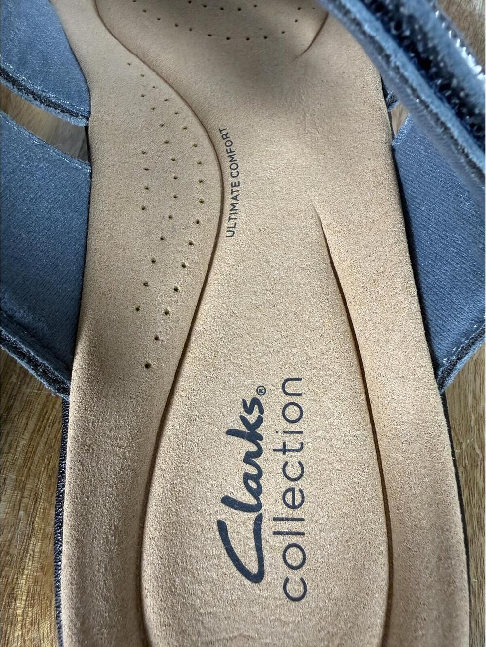 Clarks Laurieann Nora Blue Leather Slide Sandals US 12W Wide Comfort Slip-On NWB - Picture 6 of 14